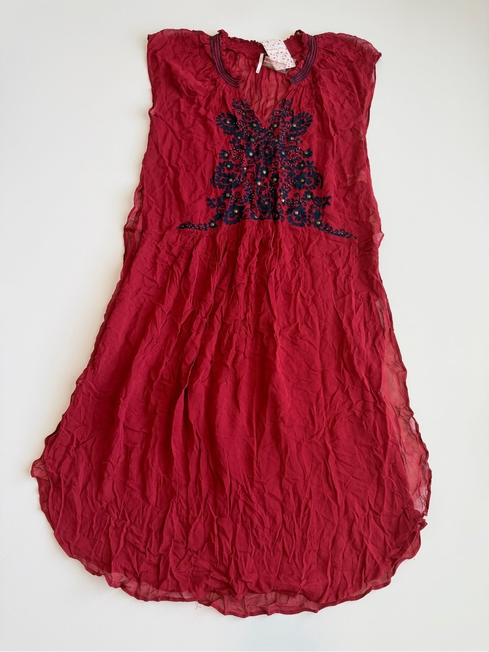 NWT Free People Red Sheer Embroidered Tunic Dress Size Medium Boho Beaded Maxi - Picture 2 of 10